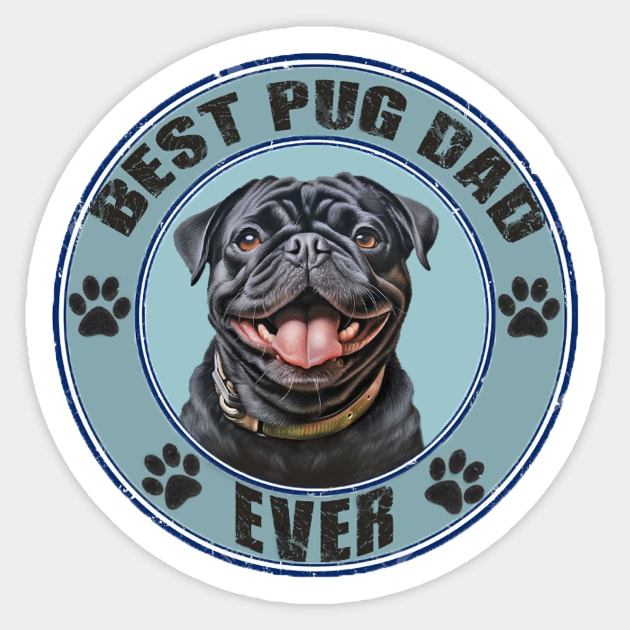 Black Pug "Best Pug Dad Ever" T Shirt Sticker by candiscamera